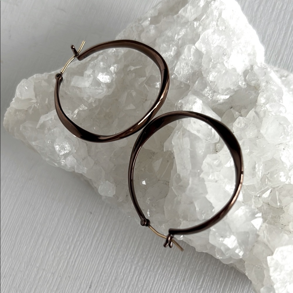 Elegant Bronze Twisted Metallic Hoop Earrings